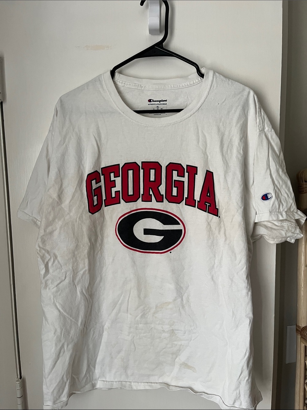 Champion White Georgia Graphic Tee with Red & Black Logo